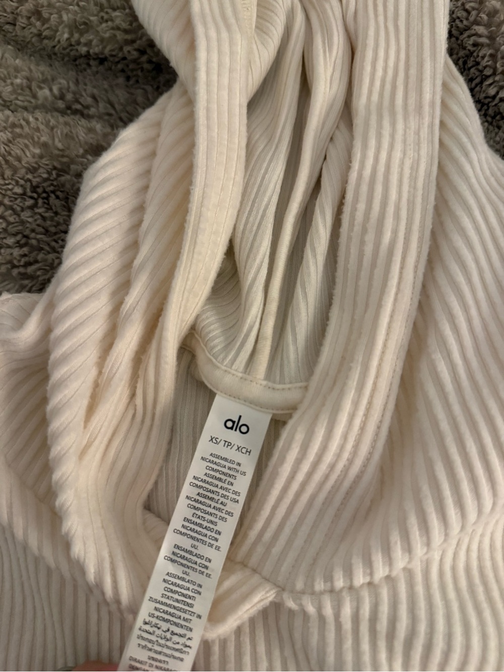 Alo MUSE Women’s Cream Ribbed Hoodie Sweater - Picture 2 of 4
